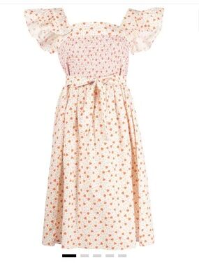 Batsheva Pink Ditsy Strawberry-Print Smocked Sundress